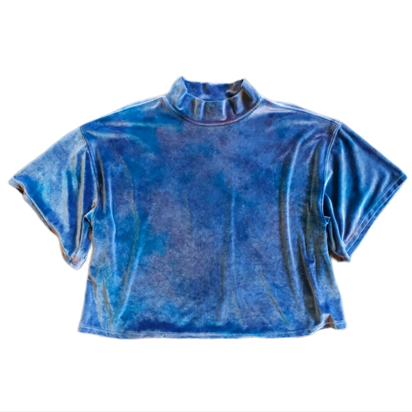 Free People Tops - FREE PEOPLE Blue Stretch Velvet Oversized Mock Neck Top Size Medium